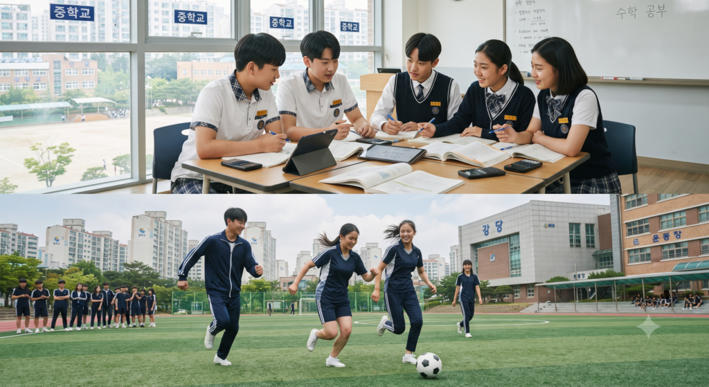 중학생들 학업과 운동 고교입학